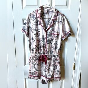 Victoria’s Secret Satin Pink Floral Romper Pajamas Size Large